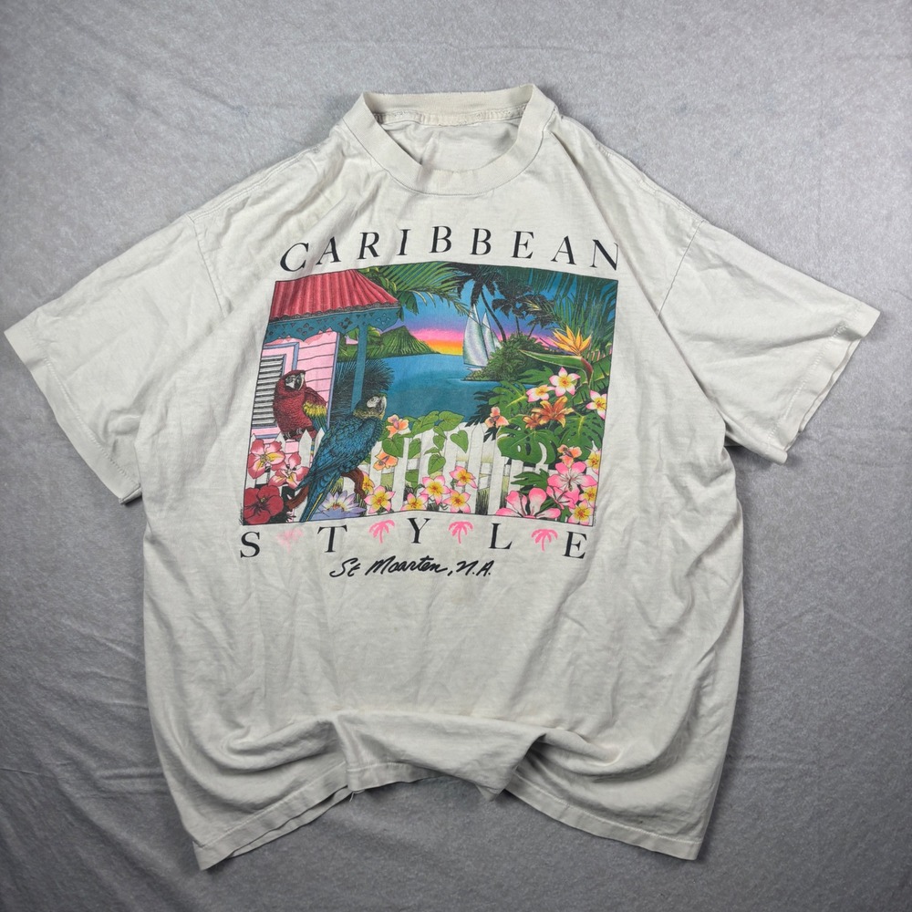 Vintage Cream Caribbean St. Maarten Graphic Single Stitch T-Shirt